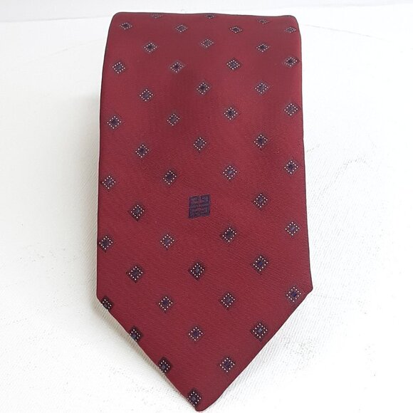 Vtg Givenchy Burgundy Blue Geometric Tie - Picture 1 of 5